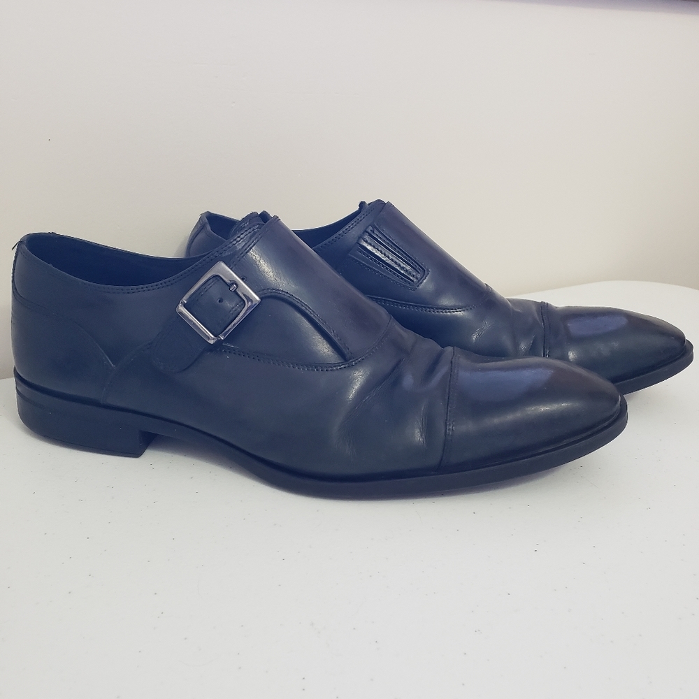 Donald J. Pliner Men Dress Shoe Black Leather 10.5